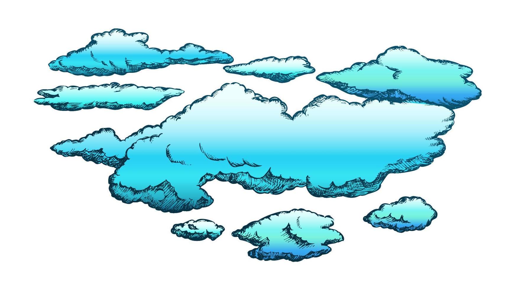 pluizig vliegend wolken en bewolkt retro vector