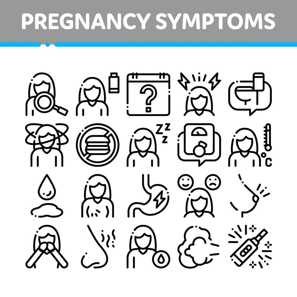 symptomen van zwangerschap element vector pictogrammen reeks