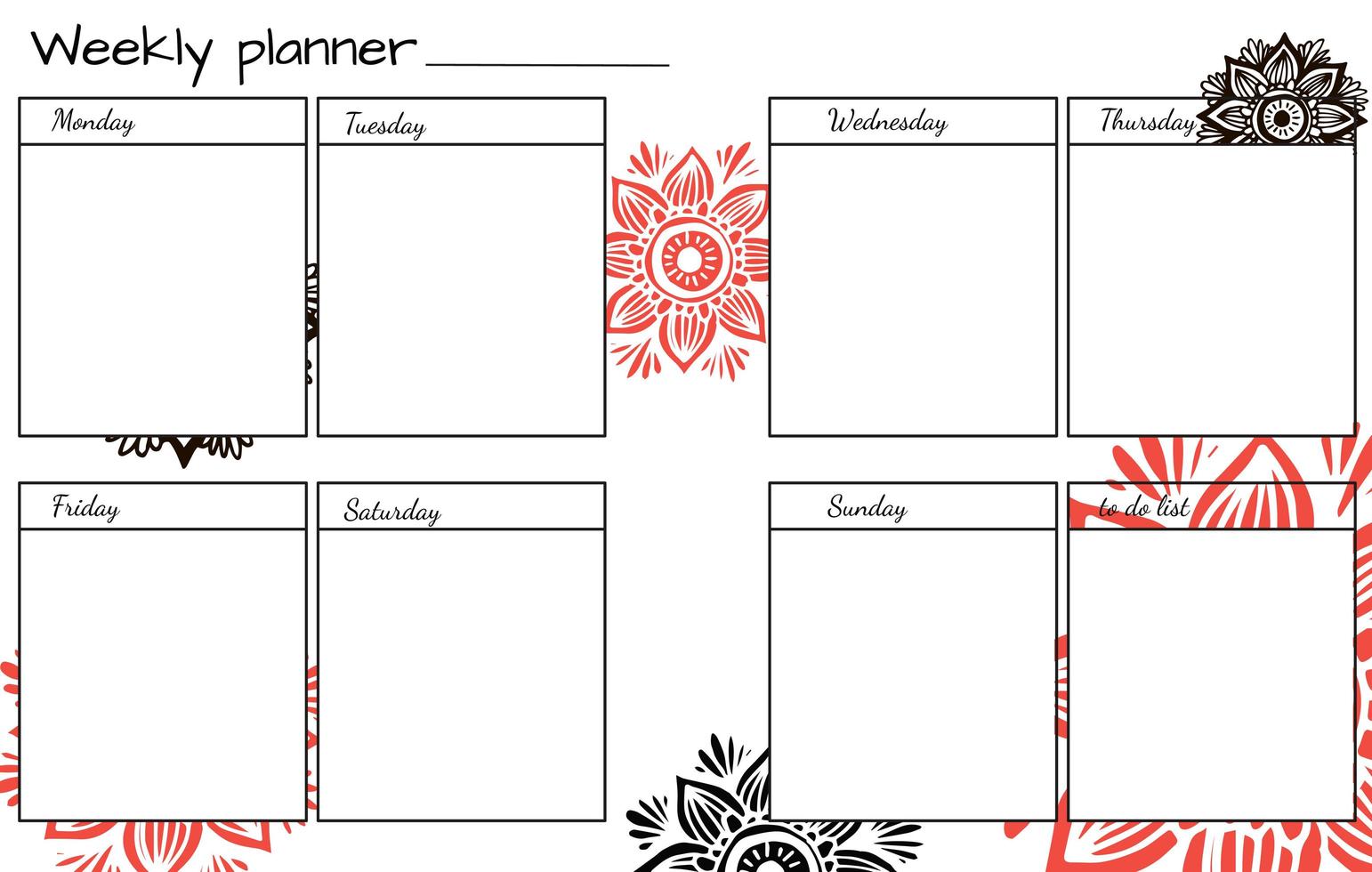 wekelijkse planner met bloemenmandala. vector