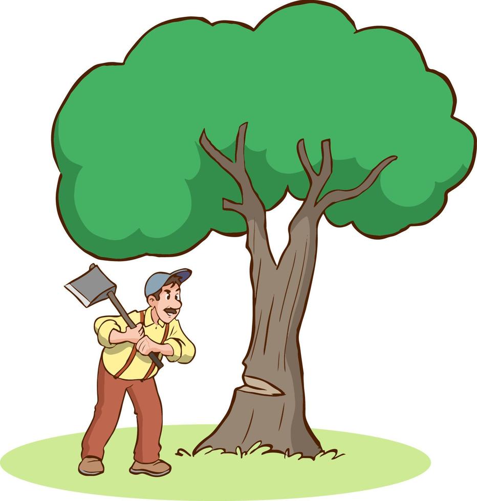 de Mens wie besnoeiing de boom en de Woud bewaker wie gewaarschuwd hem tekenfilm vector