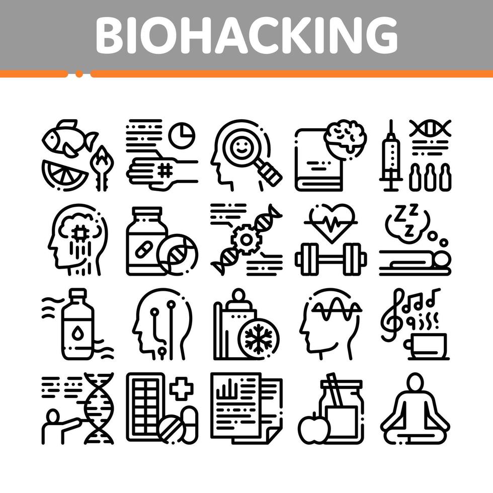 biohacking verzameling elementen pictogrammen reeks vector