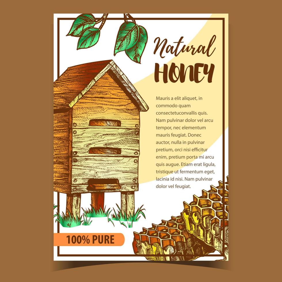 honingraat en boerderij houten bijenkorf poster vector