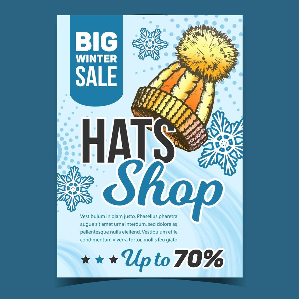 hoeden winkel groot winter uitverkoop promo poster vector