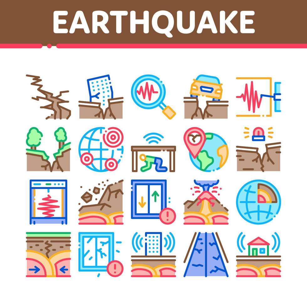 aardbeving ramp verzameling pictogrammen reeks vector