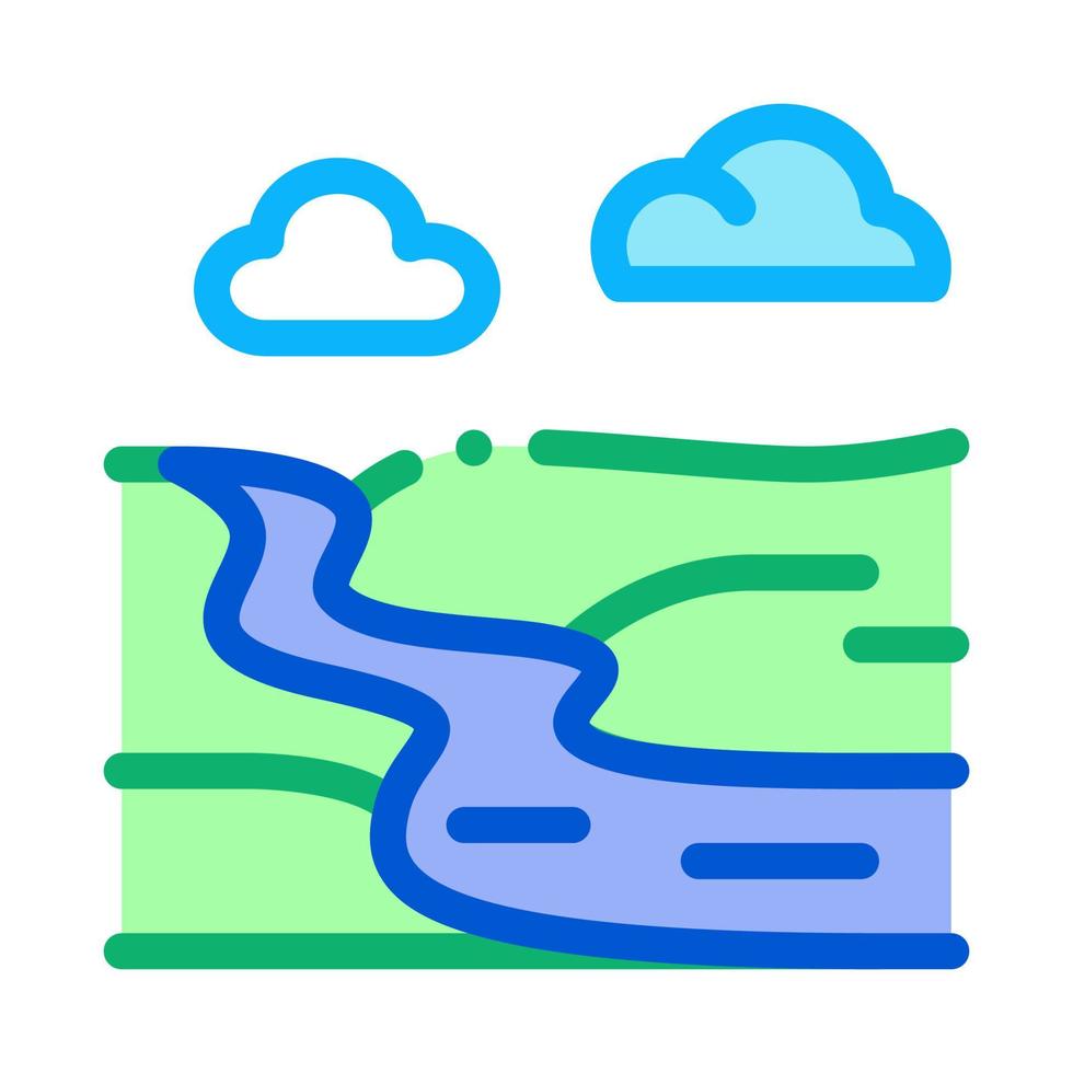 rivier- landschap in platteland icoon vector schets illustratie