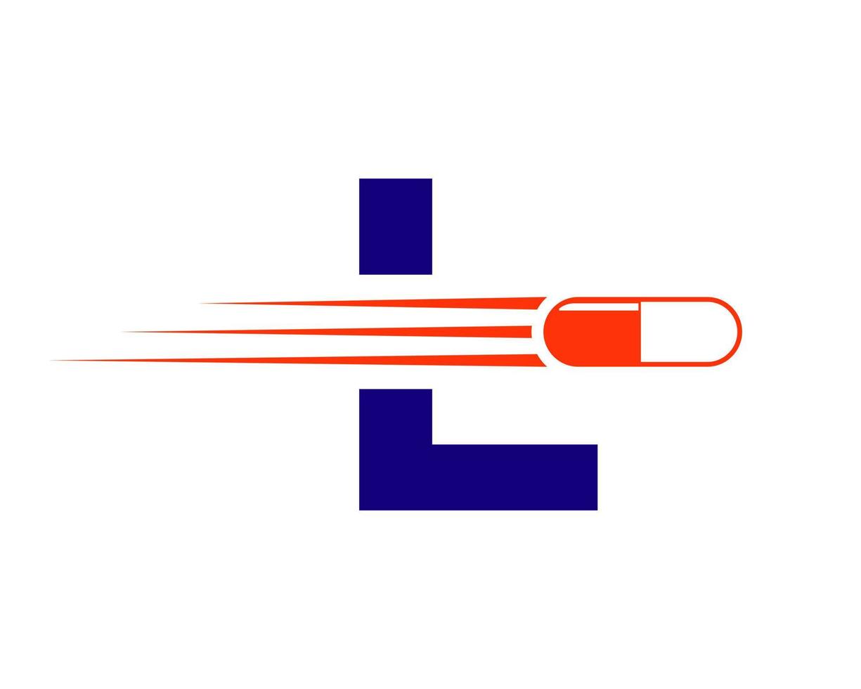 brief l geneeskunde logo met geneeskunde pil of capsule symbool vector