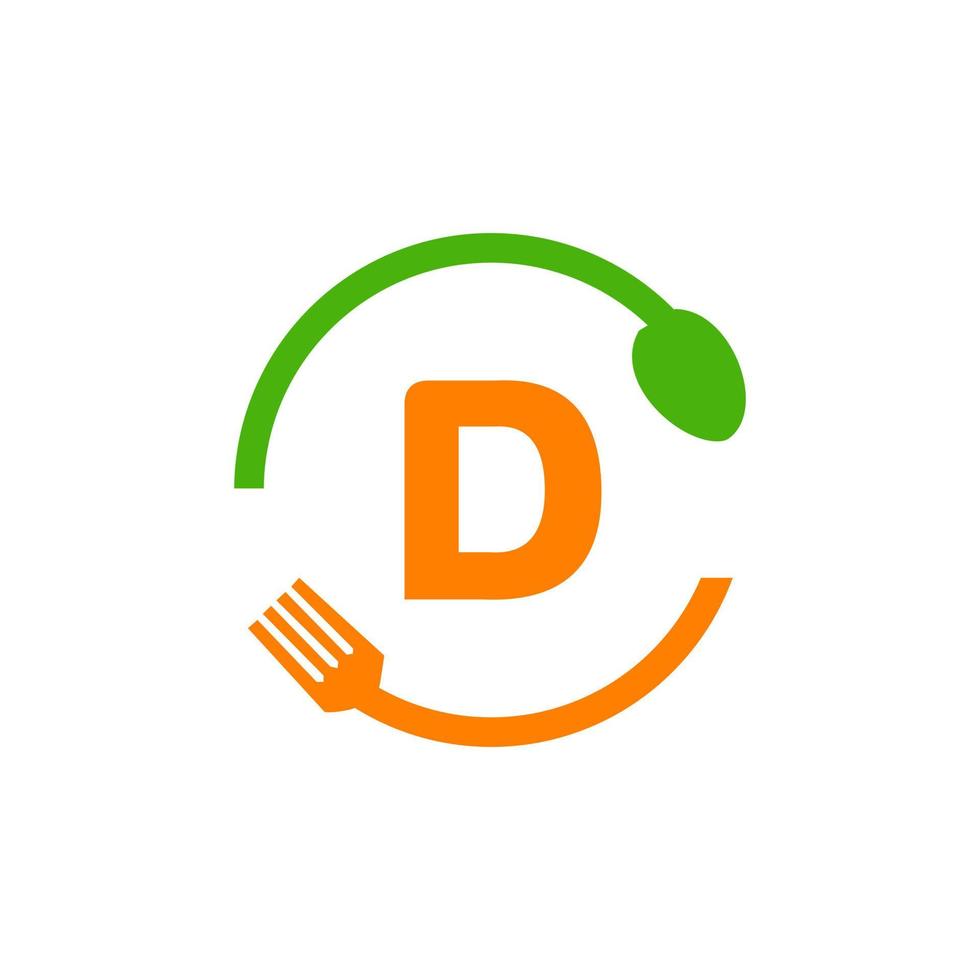 restaurant logo ontwerp Aan brief d met vork en lepel icoon vector