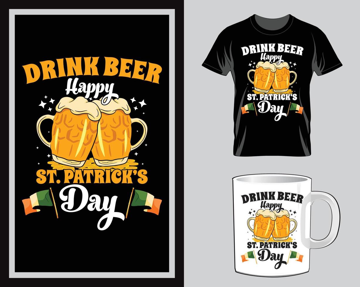drinken bier gelukkig st. Patrick dag t overhemd en mok ontwerp vector