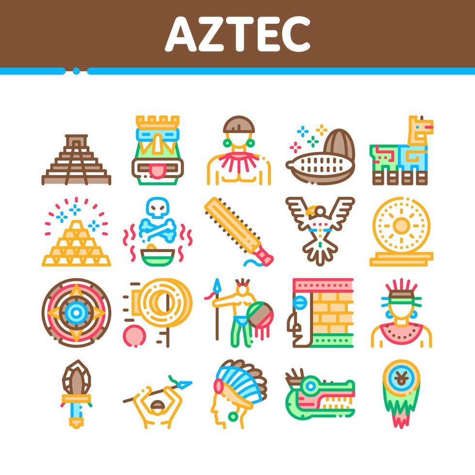 aztec beschaving verzameling pictogrammen reeks vector