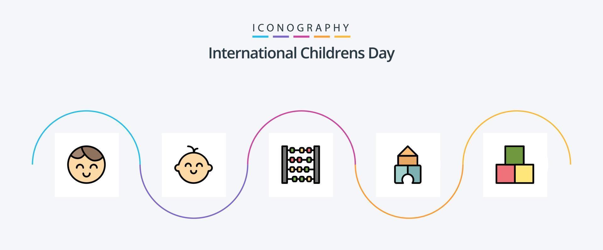 baby lijn gevulde vlak 5 icoon pak inclusief . speelgoed. speelgoed. aannemer. blokken vector