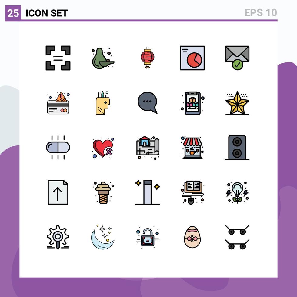 25 universeel gevulde lijn vlak kleuren reeks voor web en mobiel toepassingen kaart verificatie Chinese verzonden wireframe bewerkbare vector ontwerp elementen