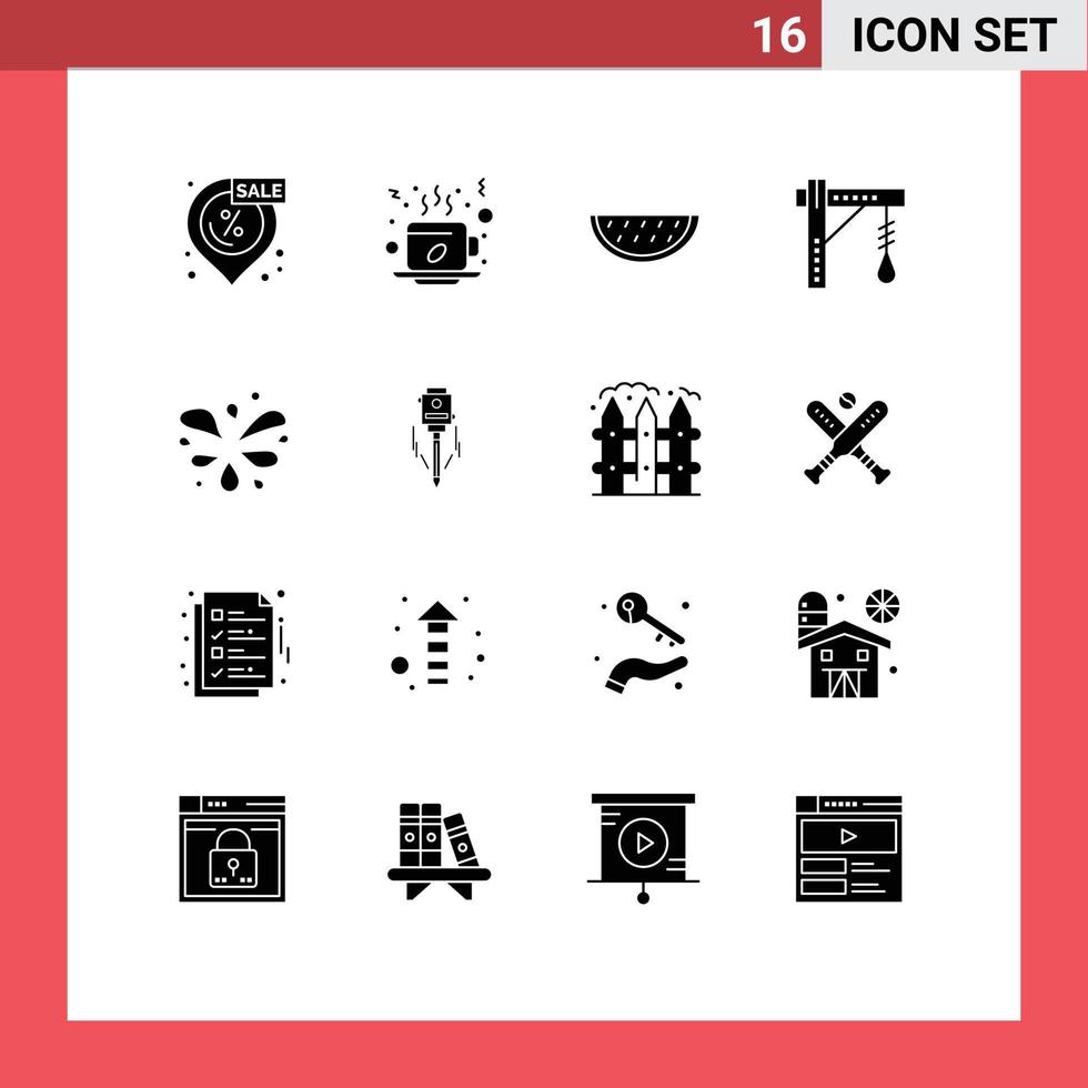 modern reeks van 16 solide glyphs pictogram van licht elektrisch heet lamp water bewerkbare vector ontwerp elementen