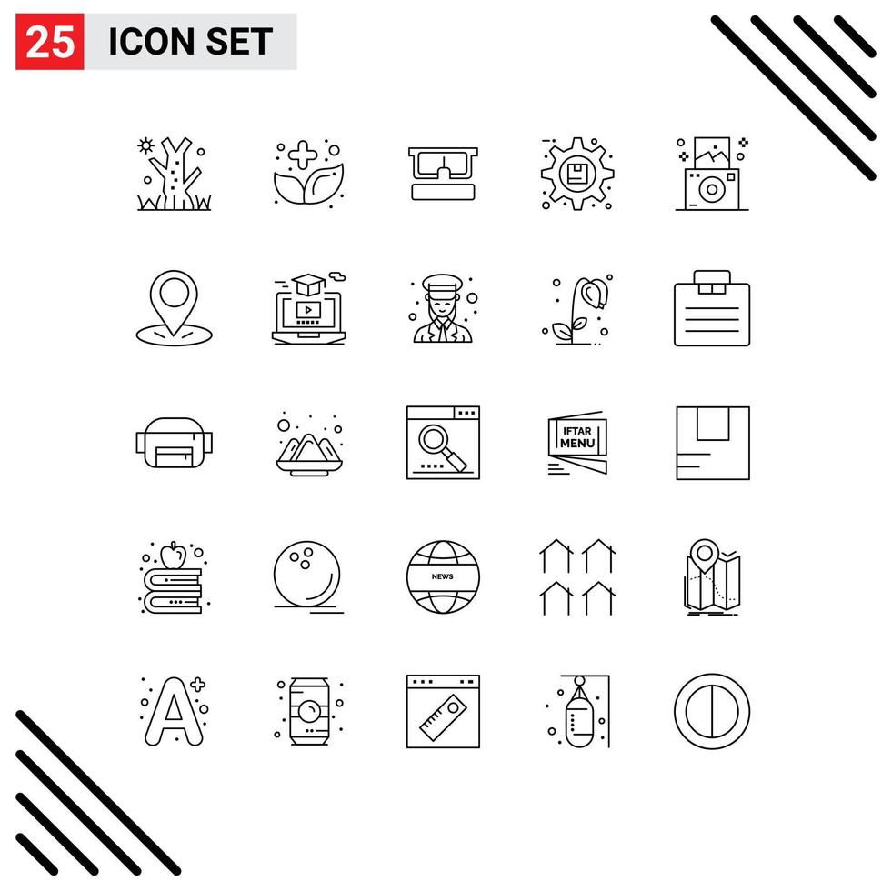 voorraad vector icoon pak van 25 lijn tekens en symbolen voor camera voorkeuren virtueel opties uitrusting bewerkbare vector ontwerp elementen