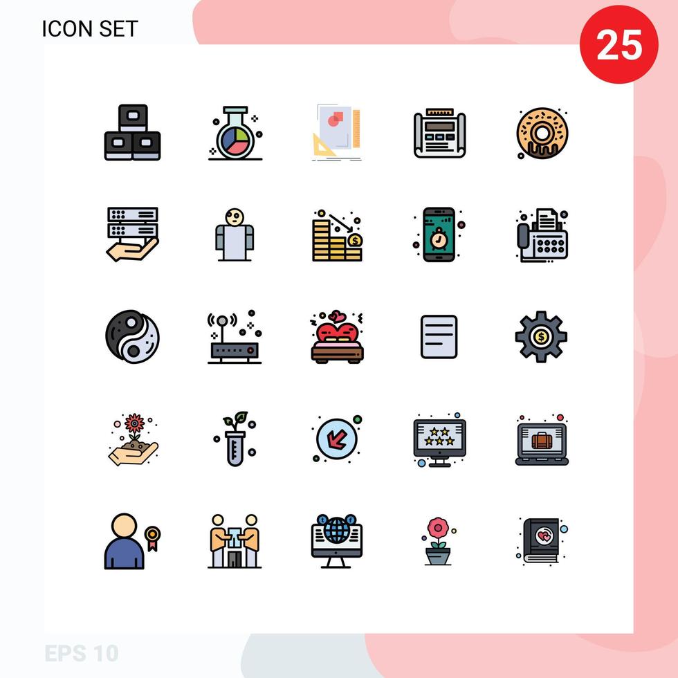 25 universeel gevulde lijn vlak kleuren reeks voor web en mobiel toepassingen lay-out ontwikkeling ontwerp ontwerp schetsen bewerkbare vector ontwerp elementen