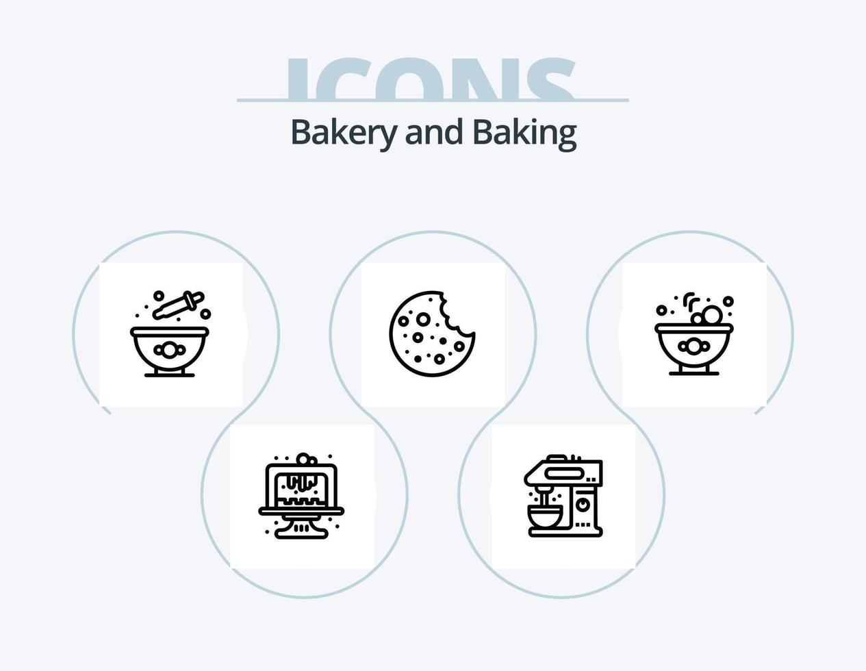 bakken lijn icoon pak 5 icoon ontwerp. bakken. voedsel. kleurstof. wortel. bekers vector
