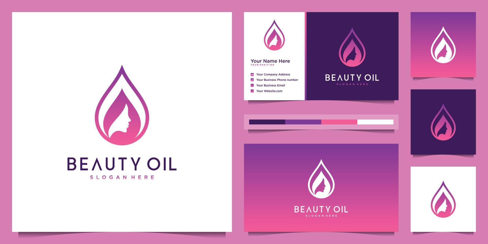 vrouwelijk logo ontwerp en bedrijf kaart sjabloon. schoonheid Dames en olie negatief ruimte logo concept. vector