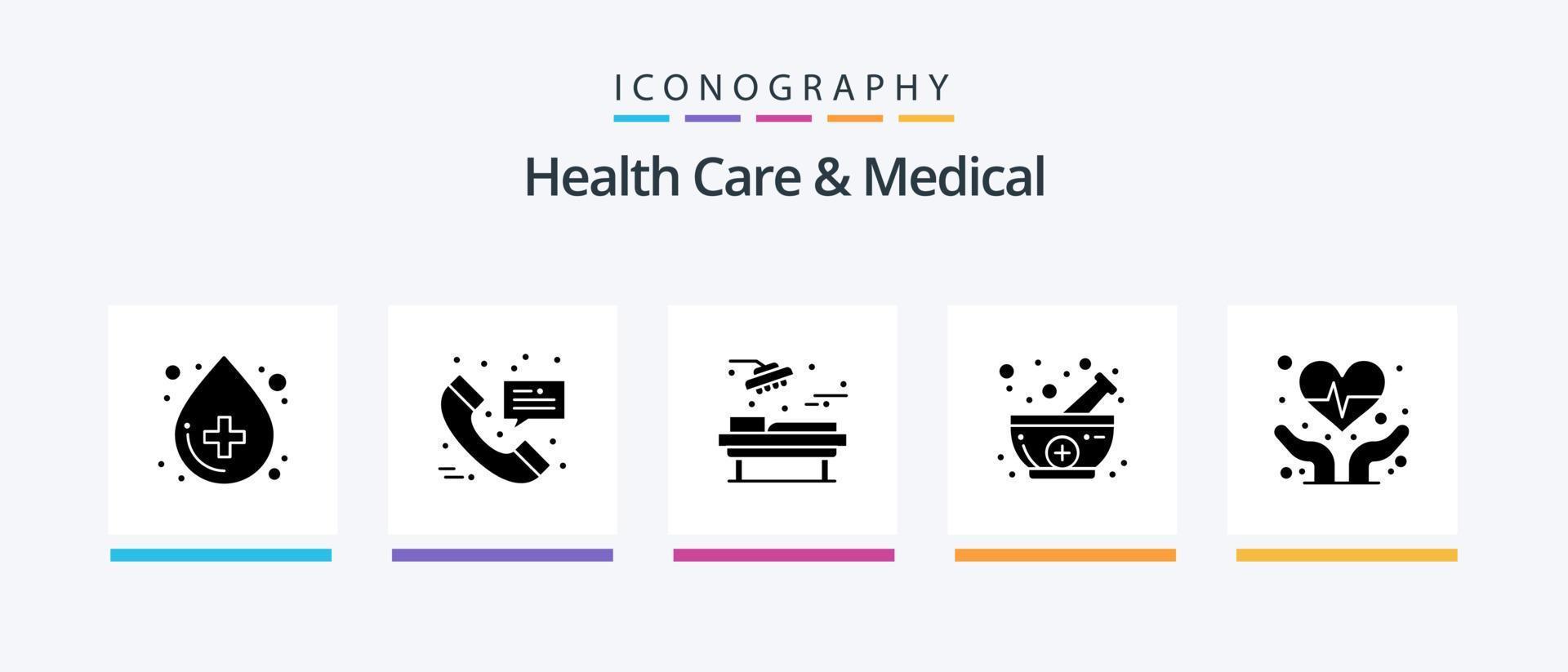 Gezondheid zorg en medisch glyph 5 icoon pak inclusief hart zorg. natuurlijk. ziekenhuis. geneesmiddel. schaal. creatief pictogrammen ontwerp vector