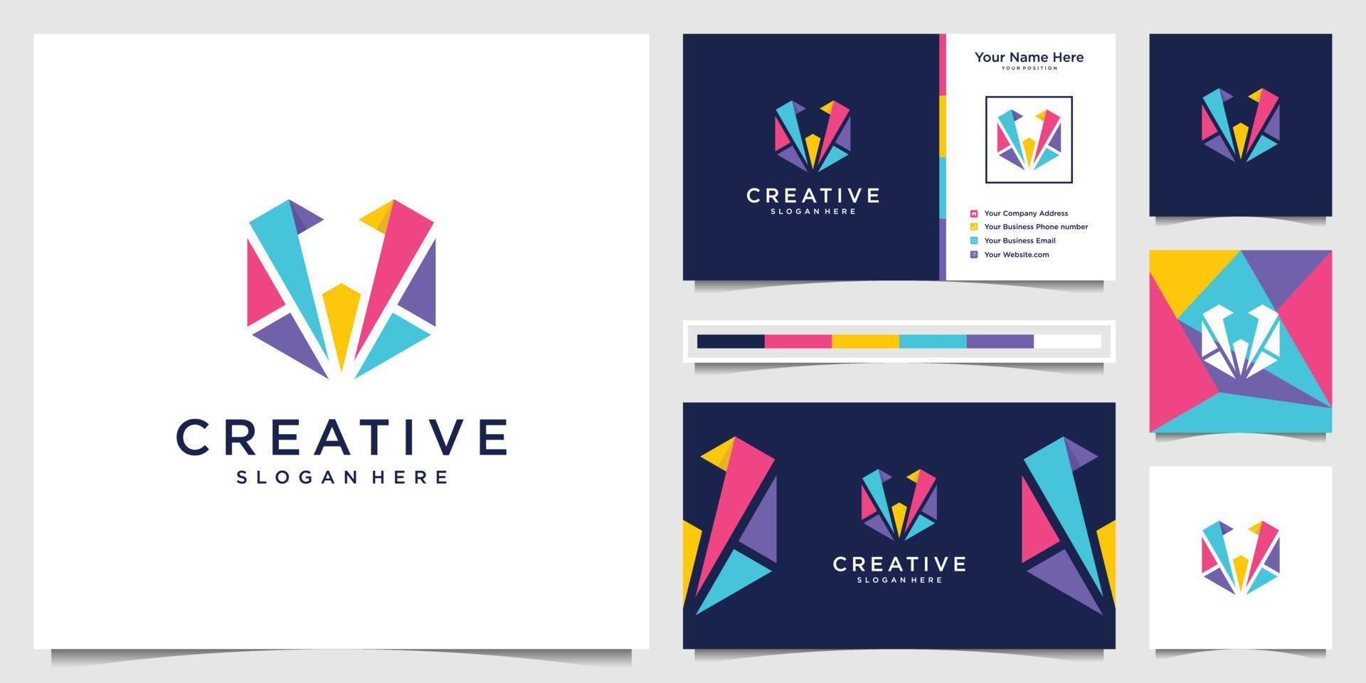 creatief brief v kleurrijk logo ontwerp en bedrijf kaart. abstract knap eerste v met veelhoek concept. vector