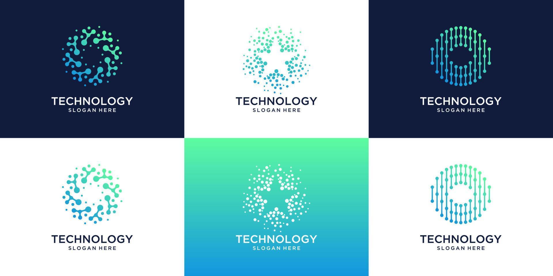 verzameling van technologie verbinding met abstract punt, molecuul en systeem logo sjabloon. vector