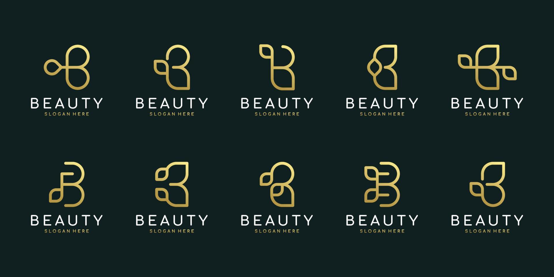 eerste brief b met abstract blad element. minimalistische lijn kunst monogram vorm logo. typografie decoratief icoon met brief b. hoofdletters initialen. schoonheid, luxe spa, schoonheid salon, vrouwelijk symbool. vector