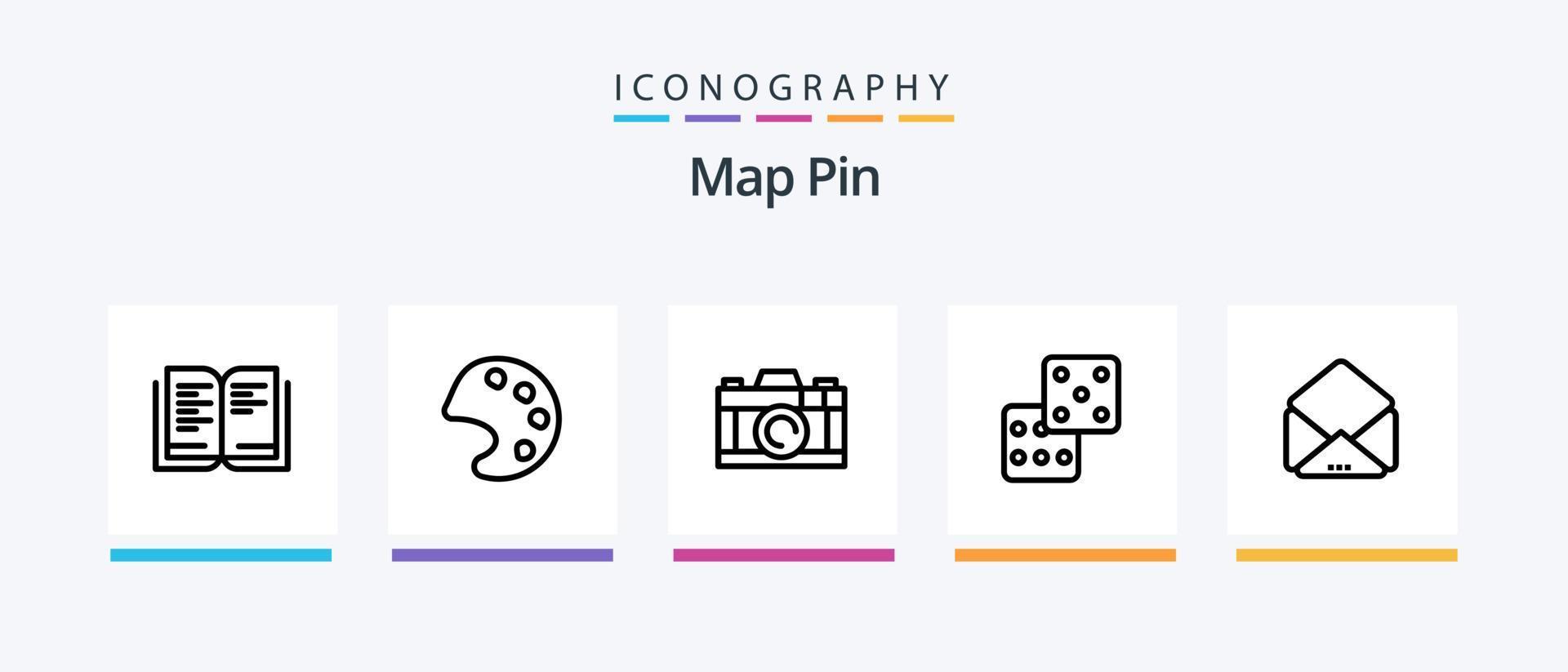 kaart pin lijn 5 icoon pak inclusief . water. school. boek. creatief pictogrammen ontwerp vector