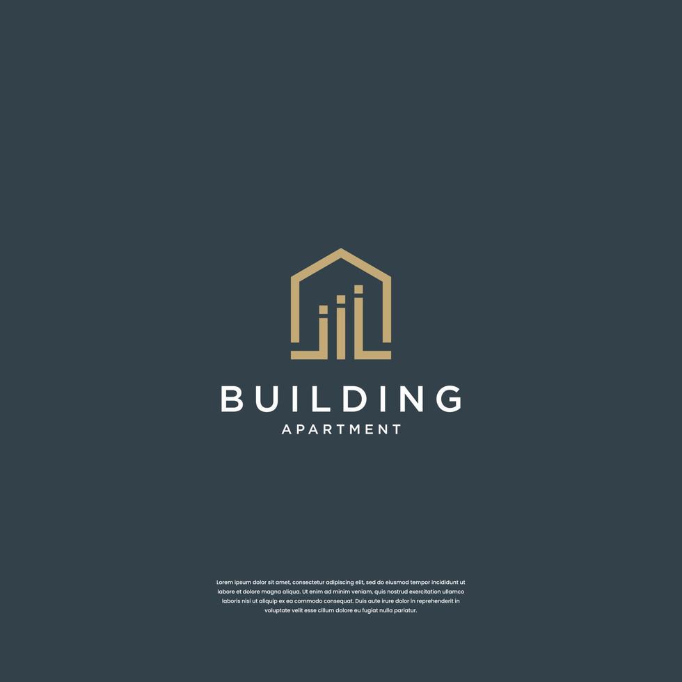 minimaal huis logo ontwerp echt landgoed, gebouw, architectuur, bouw vector