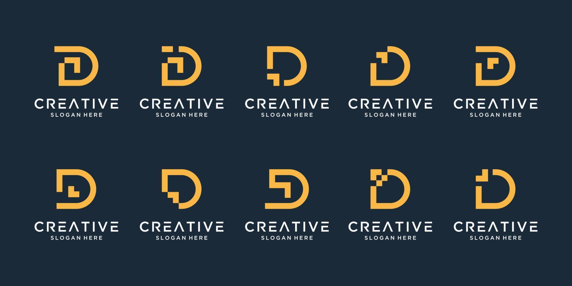 set van creatieve letter d logo ontwerpsjabloon. pictogrammen voor zaken van technologie en digitaal, financiën, marketing, transport. vector