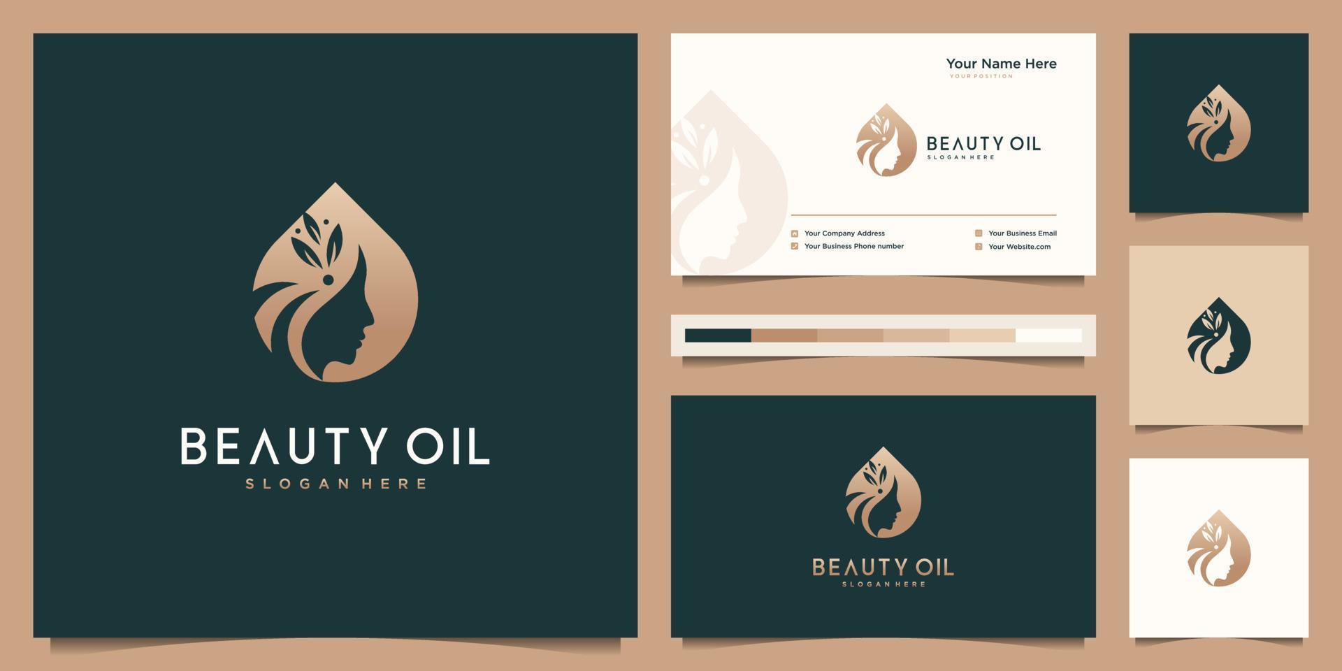 schoonheid Dames en olie vrouwelijk logo ontwerp en bedrijf kaart sjabloon. negatief ruimte logo concept. vector