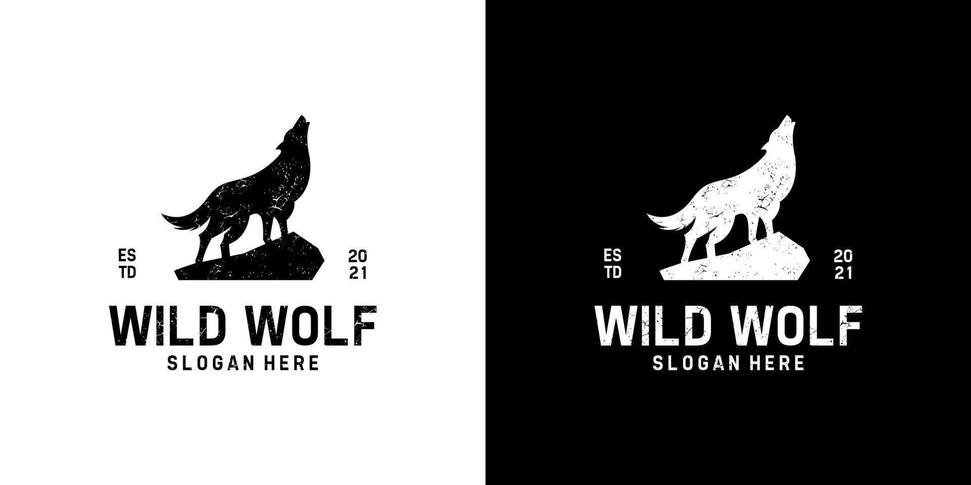 retro wijnoogst wild wolf logo ontwerp sjabloon vector