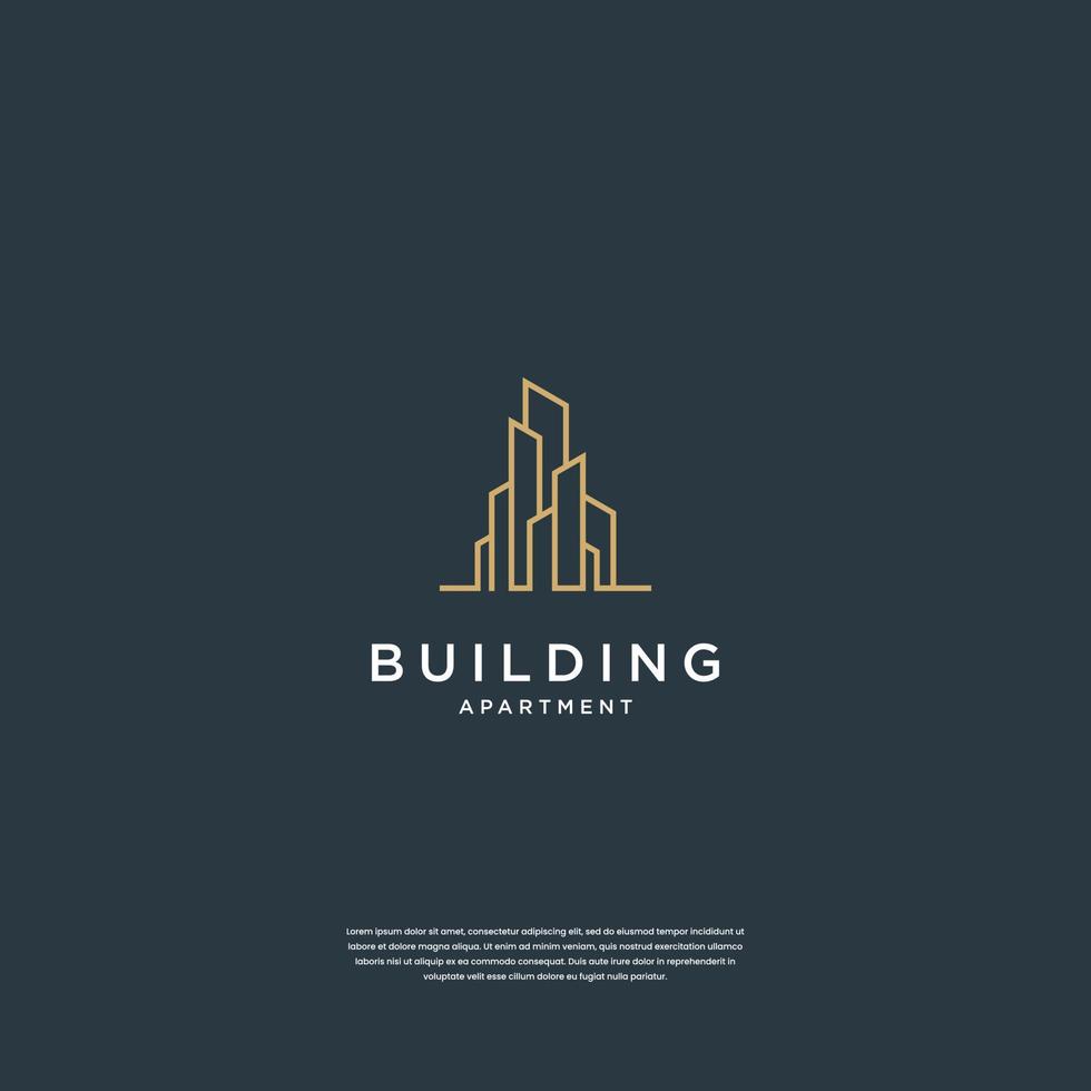 gebouw logo ontwerp echt landgoed, architectuur, bouw met lijn kunst vector