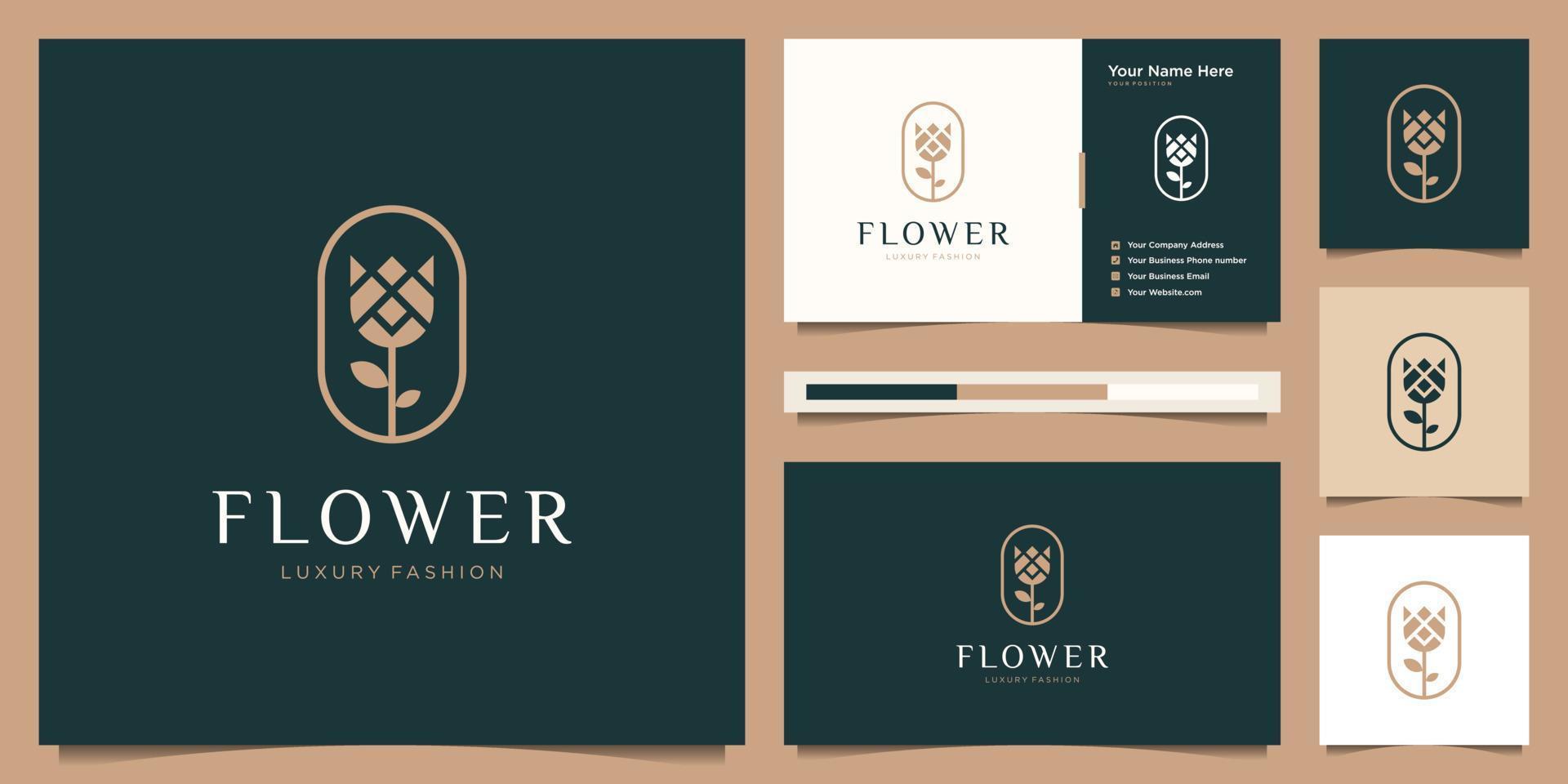bloem roos luxe schoonheid salon, mode, huidverzorging, kunstmatig, yoga en spa producten. logo ontwerp en bedrijf kaart vector