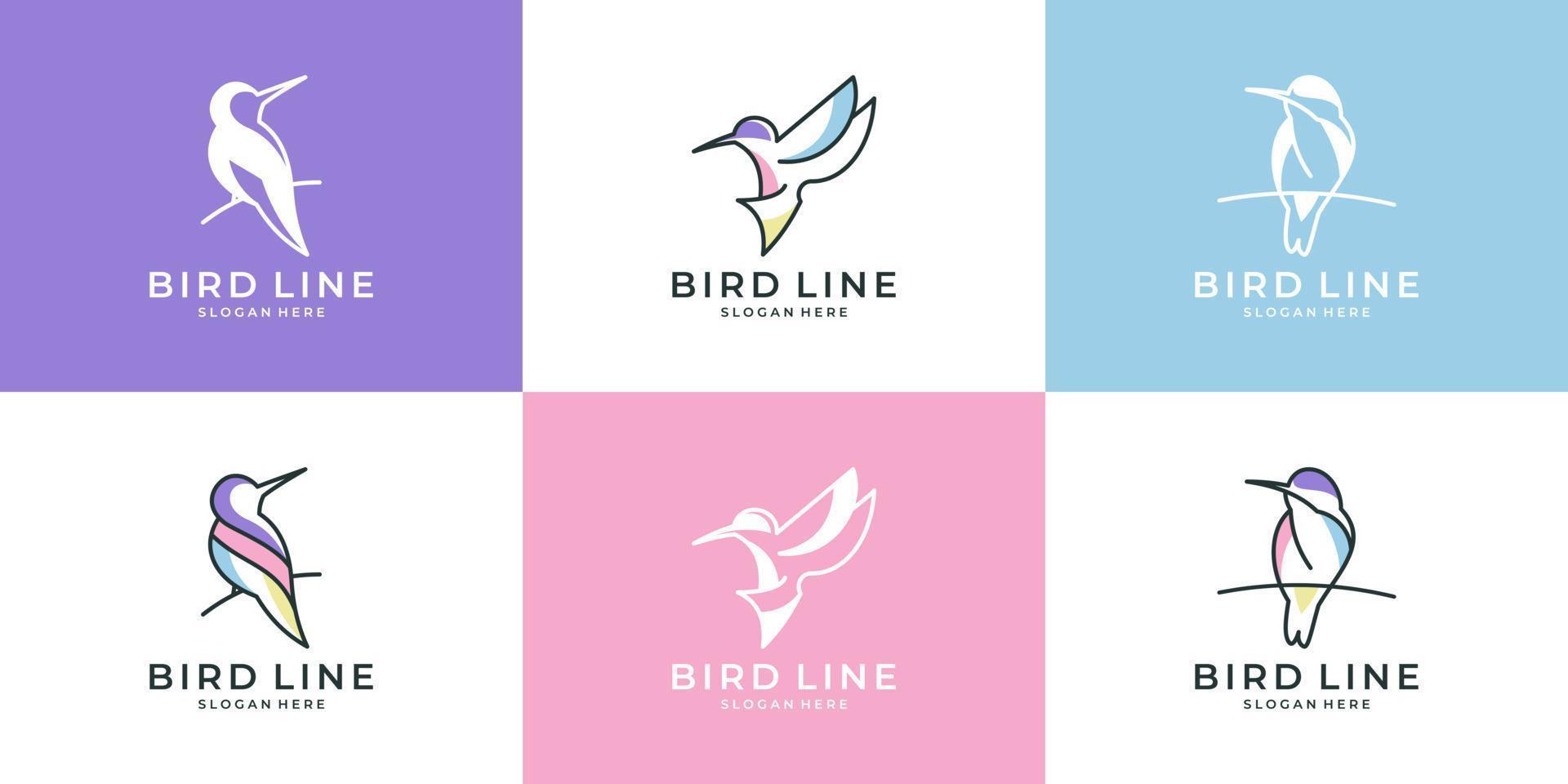 reeks van schattig vogel met lijn kunst stijl logo ontwerp verzameling vector