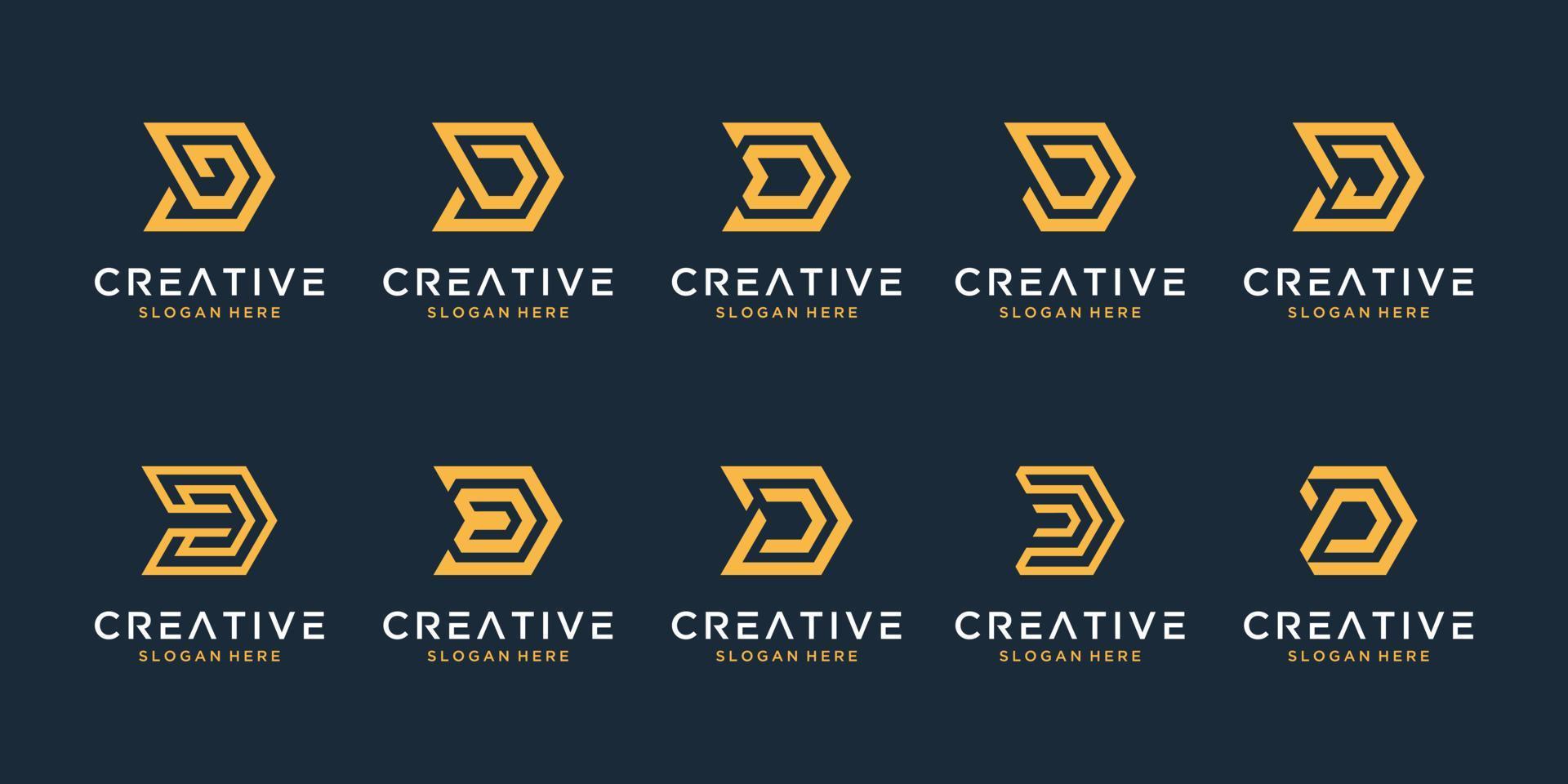 set van creatieve letter d logo ontwerpsjabloon. pictogrammen voor zaken van technologie en digitaal, financiën, marketing, transport. vector
