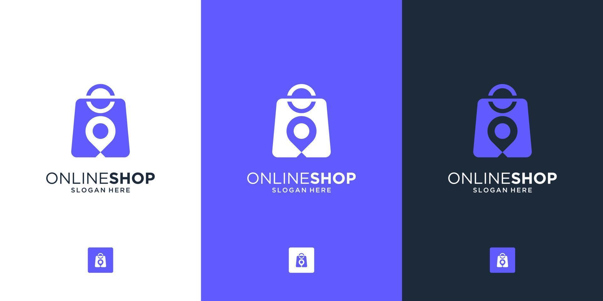 creatief combineren zak en pin plaats voor online winkel logo ontwerp vector