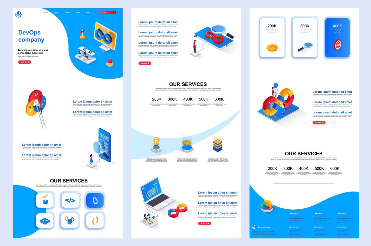 devops bedrijf isometrische bestemmingspagina. vector