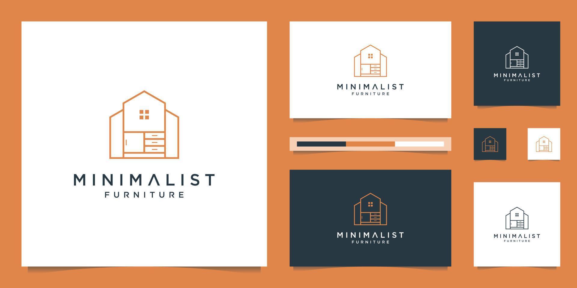 premie meubilair logo ontwerp. luxueus interieur ontwerp lijn kast en huis. vector