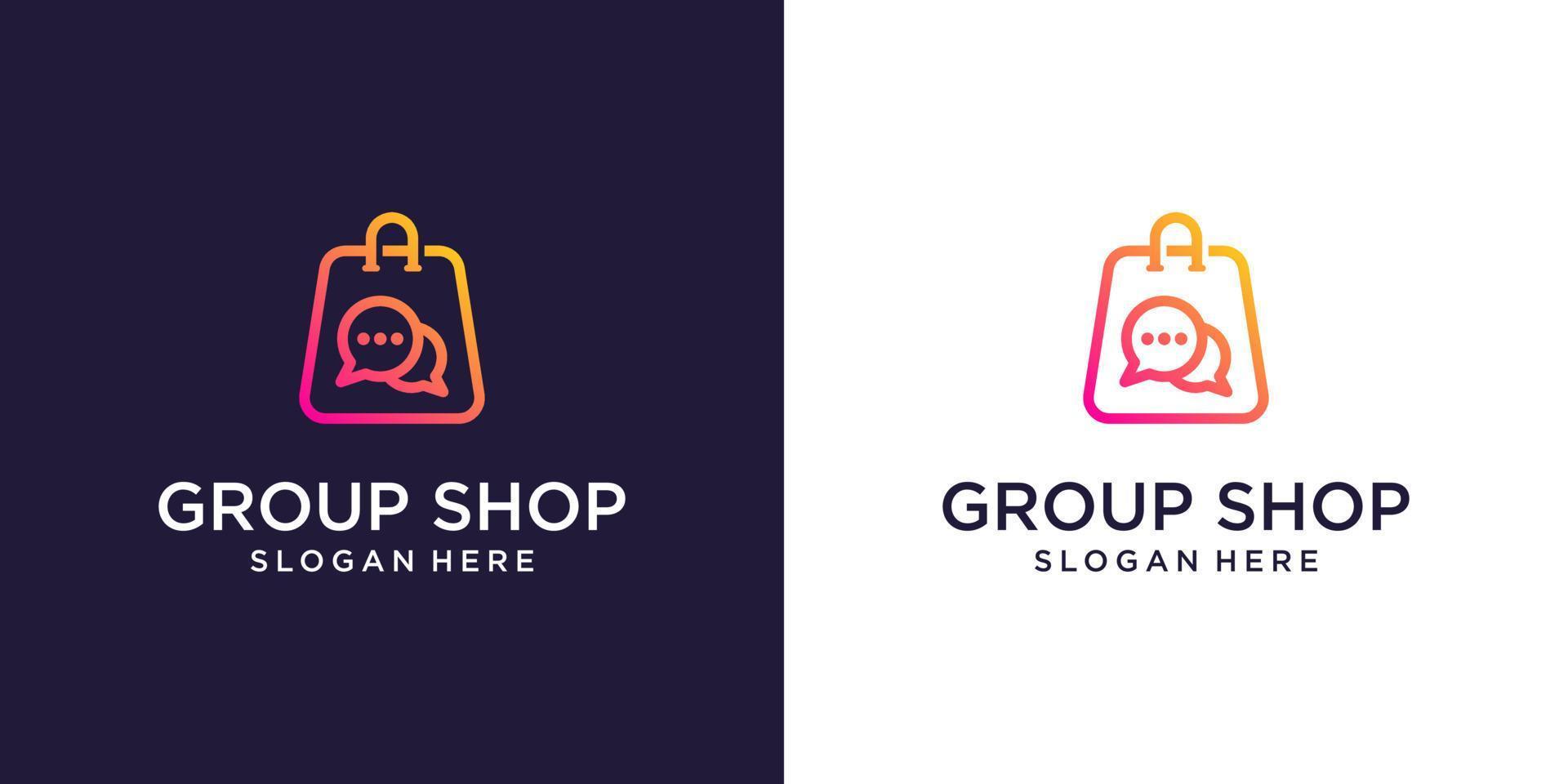 online winkel logo ontwerpen sjabloon, zak winkel en babbelen symbool logo icoon vector