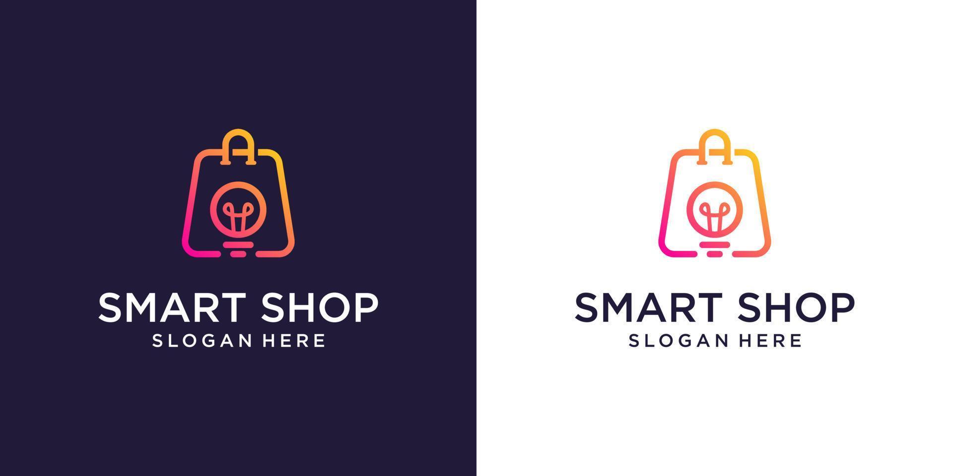 online winkel logo ontwerpen sjabloon, zak winkel en slim symbool logo icoon vector