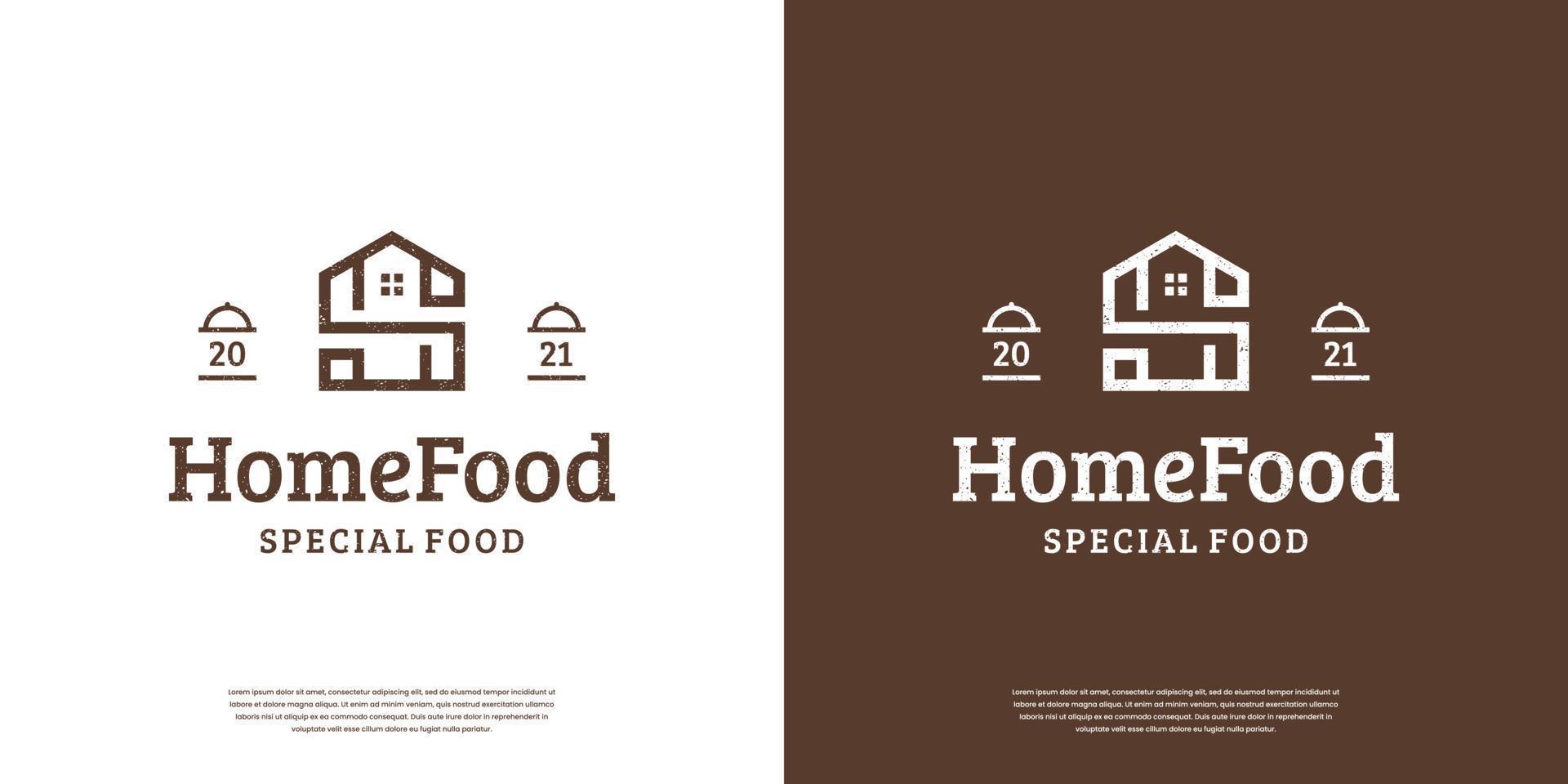 wijnoogst retro huis voedsel logo, minimalistische voedsel etiket postzegel logo ontwerp vector