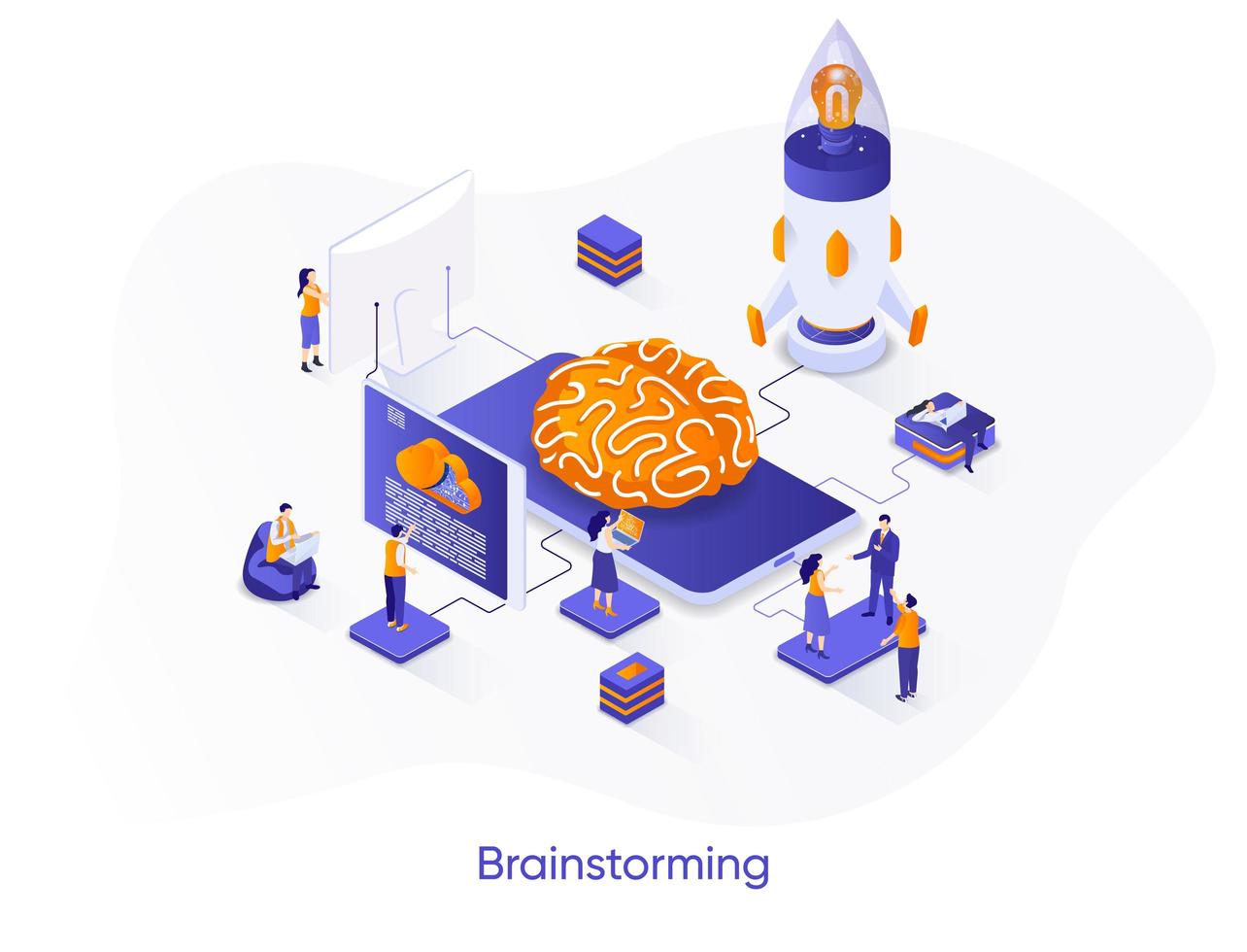 brainstormen isometrische webbanner. vector