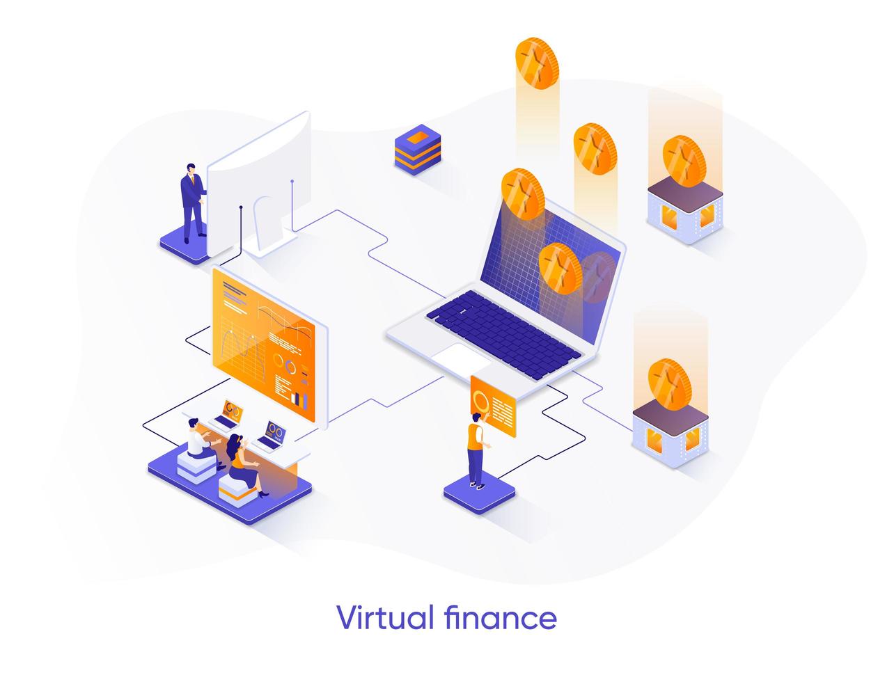 virtuele financiën isometrische webbanner. vector