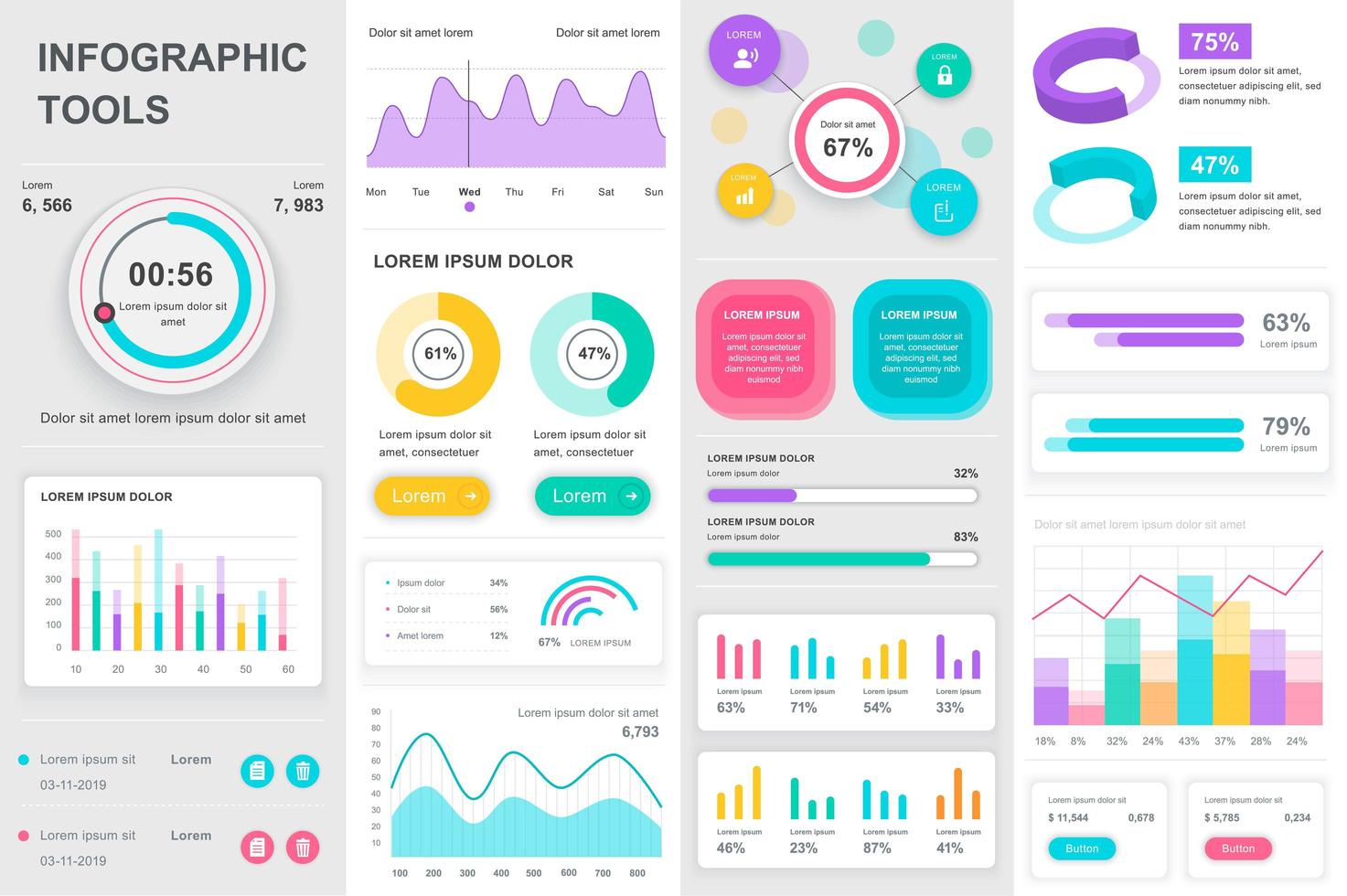 bundel infographic ui, ux, kit-elementen. vector