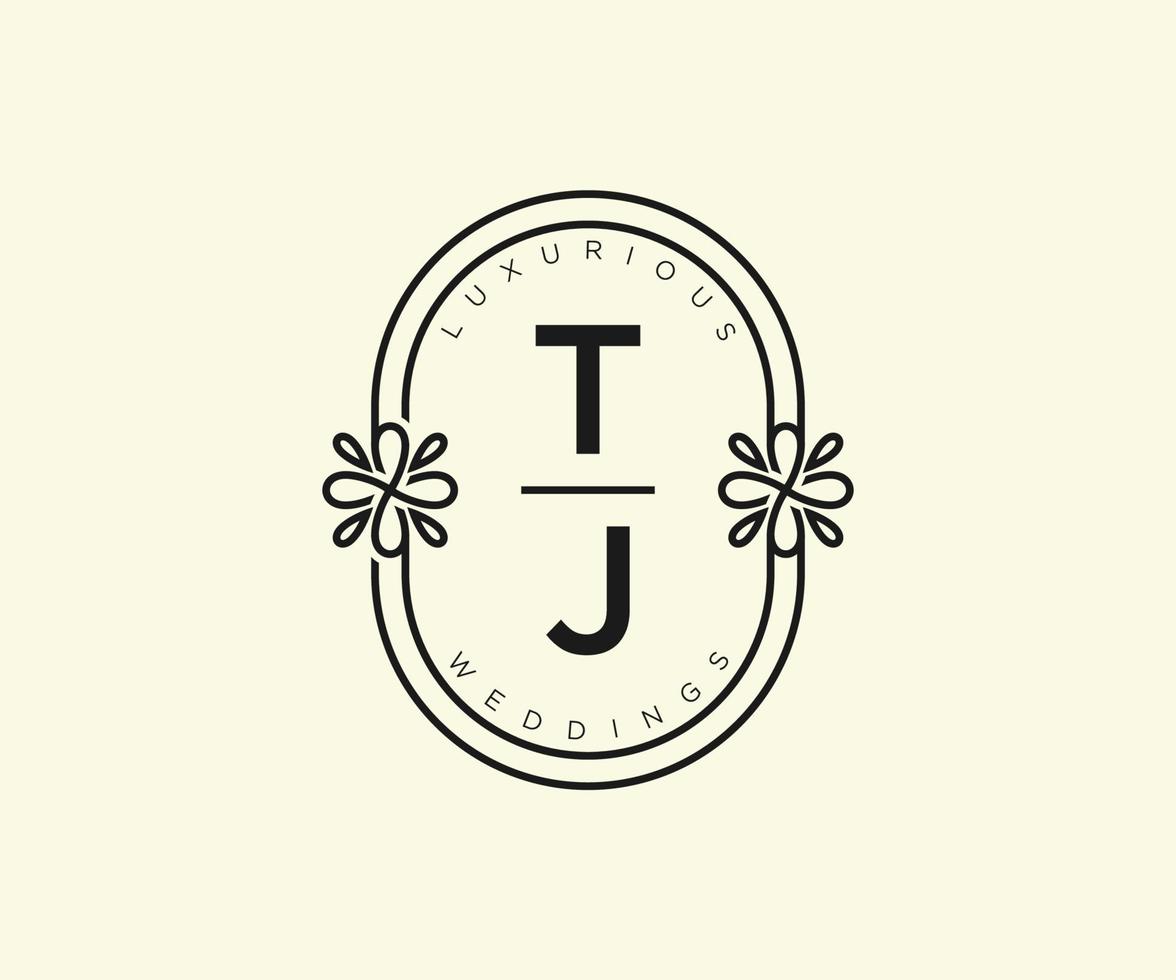 tj initialen brief bruiloft monogram logos sjabloon, hand- getrokken modern minimalistisch en bloemen Sjablonen voor uitnodiging kaarten, opslaan de datum, elegant identiteit. vector