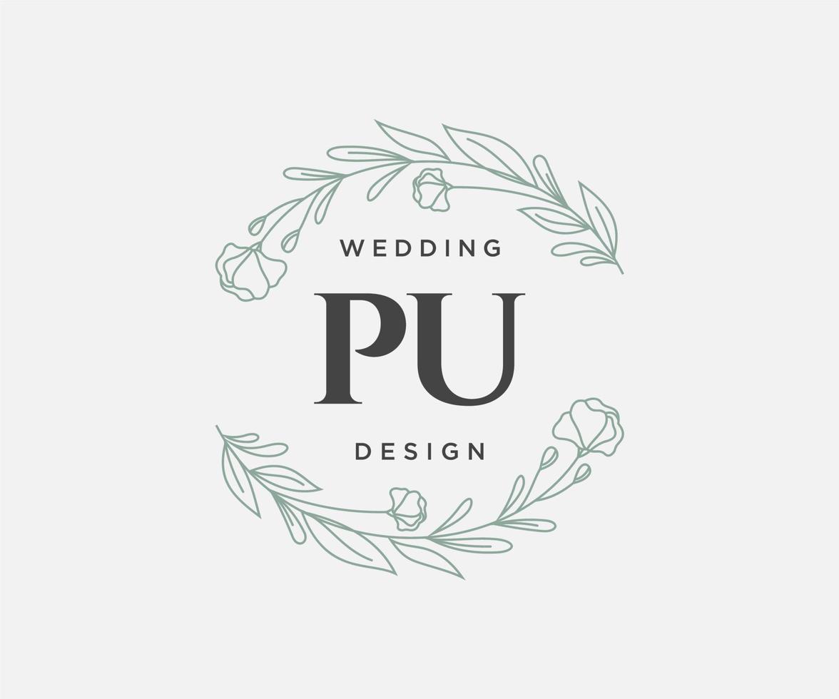 pu initialen brief bruiloft monogram logos verzameling, hand- getrokken modern minimalistisch en bloemen Sjablonen voor uitnodiging kaarten, opslaan de datum, elegant identiteit voor restaurant, boetiek, cafe in vector