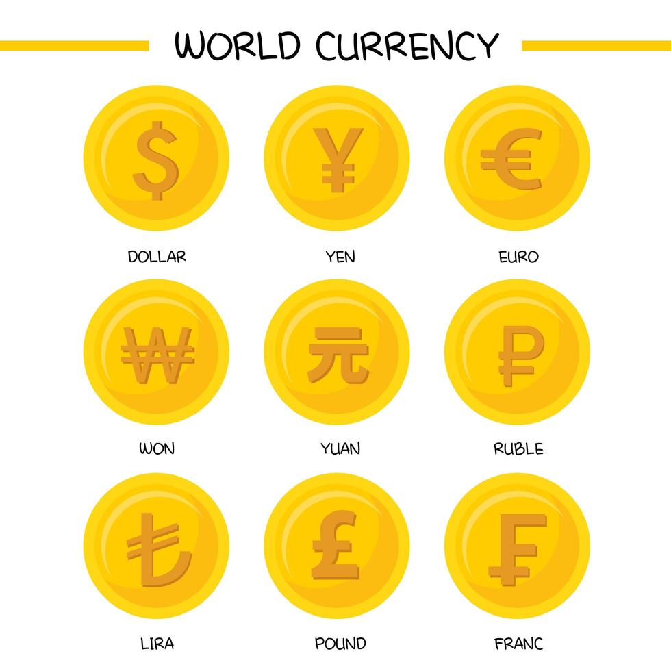 verzameling van wereldvaluta iconen vector