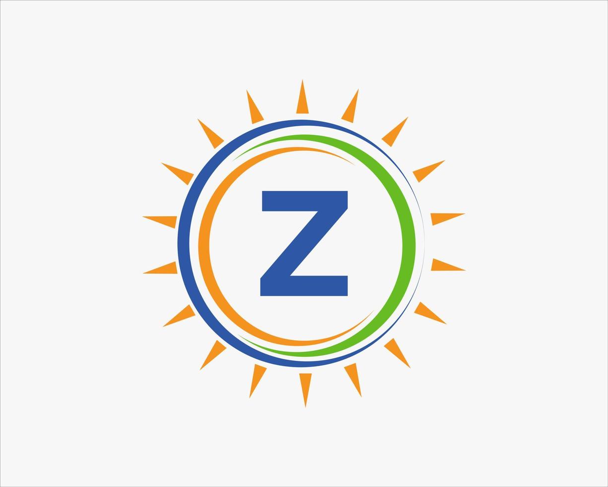 brief z zon logo. zonne- paneel boerderij elektrisch landbouw industrie logo sjabloon vector