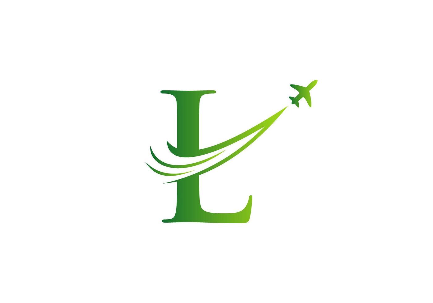brief l reizen logo ontwerp concept met vliegend vliegtuig symbool vector