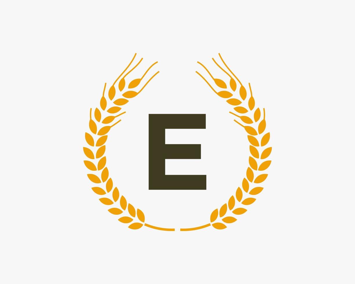 brief e landbouw logo ontwerp met tarwe symbool vector