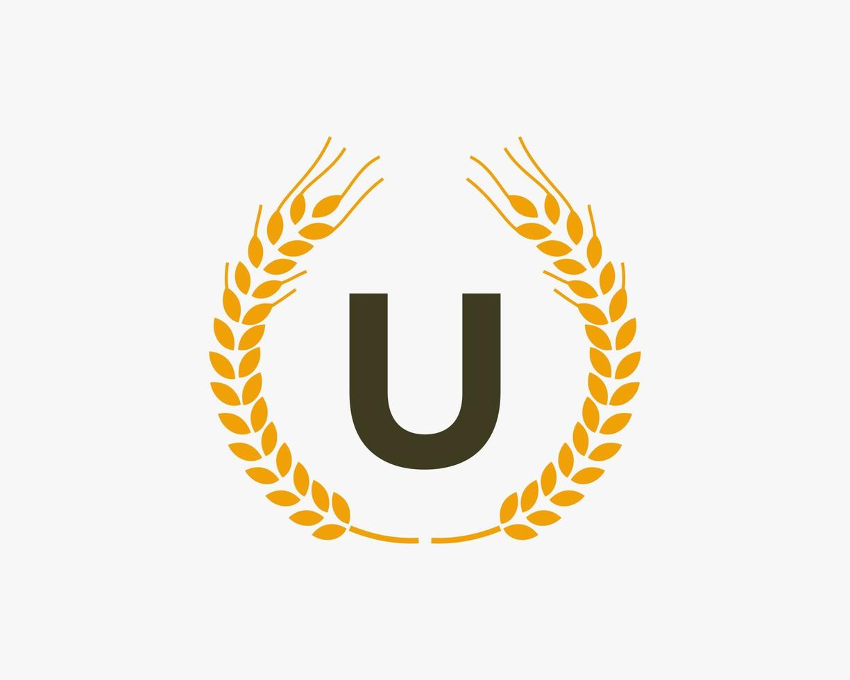 brief u landbouw logo ontwerp met tarwe symbool vector