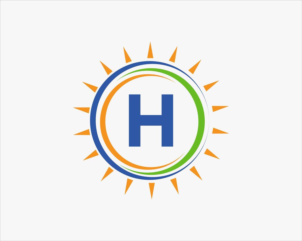 brief h zon logo. zonne- paneel boerderij elektrisch landbouw industrie logo sjabloon vector